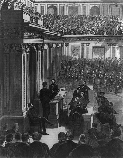 Vice President Wade administering oath to Schuyler Colfax