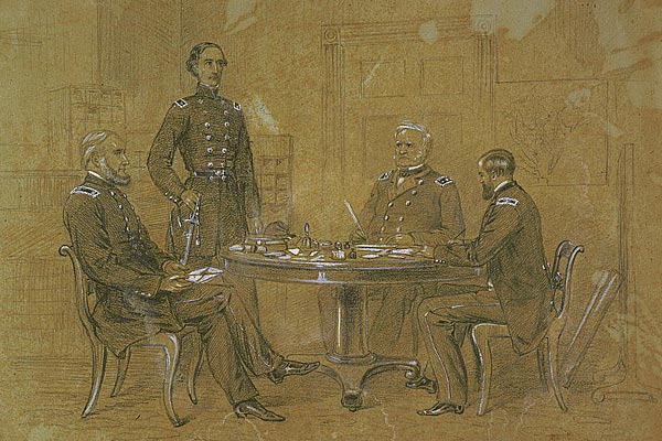 General Winfield Scott giving orders to his aides for the advancement of the Grand Army