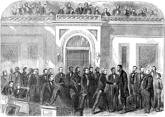 President-elect Lincoln pays a visit to the House of Representatives on February 25, 1861