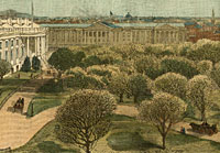 View of the White House and Grounds, from the Army and Navy Buildings, (Closeup)